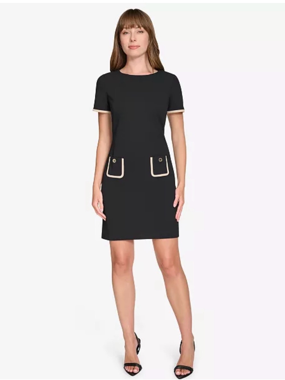 NWOT Tommy Hilfiger colorblocked trim (beige) sheath dress Two buttoned pockets